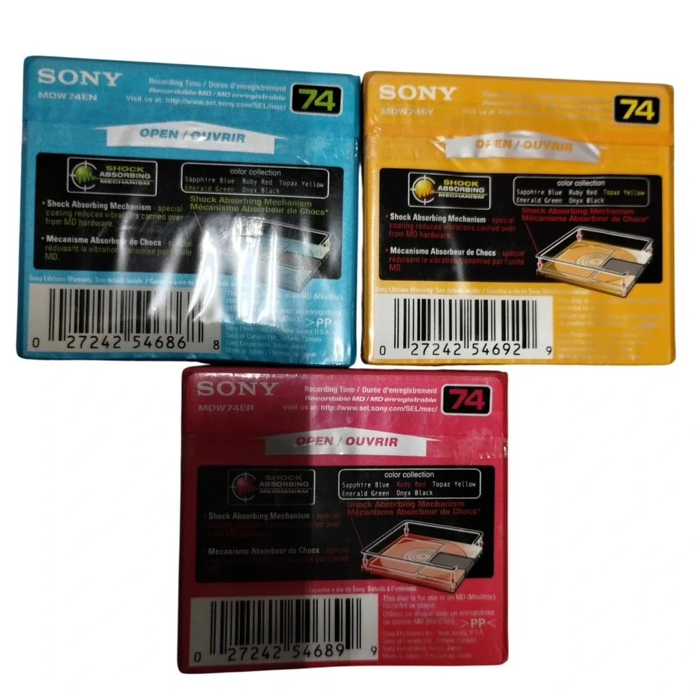 Sony MiniDisc 74 Min‎ MDW-74 Color Collection Sealed Retro Audio Media Set of 3